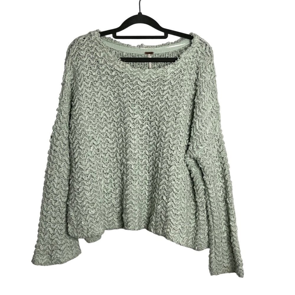 Free People Cotton Blend‎ Oversized Sweater ZigZag Loose Knit Seafoam Green XS